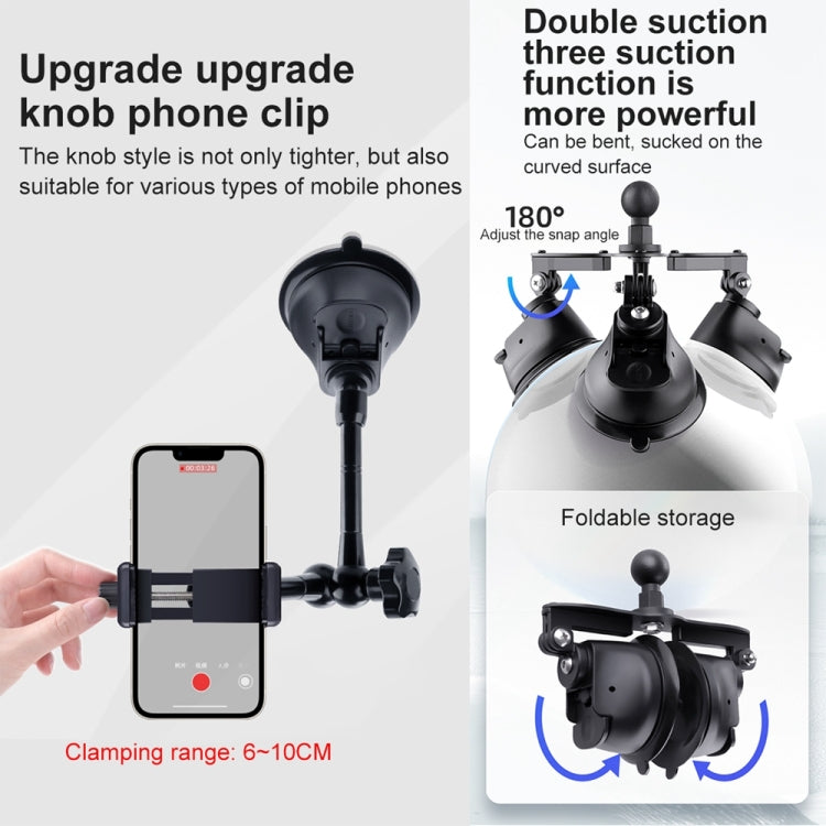 Tri-leg Suction Cup Connecting Rod Arm Phone Clamp Mount, Tri-leg Suction Cup Connecting Rod